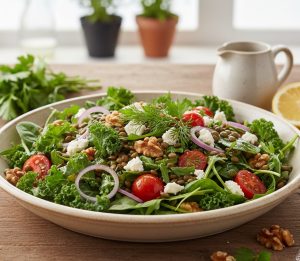 Az Kalorili Yeşil Mercimekli Salata Tarifi