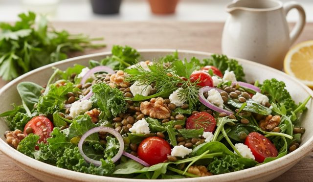 Az Kalorili Yeşil Mercimekli Salata Tarifi
