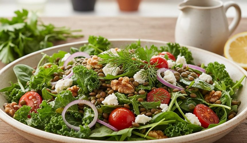 Az Kalorili Yeşil Mercimekli Salata Tarifi