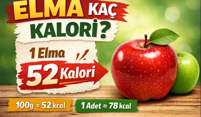 Elma kaç kalori? 1 adet elmanın ve 100 gram elmanın kalori değerini gösteren görsel
