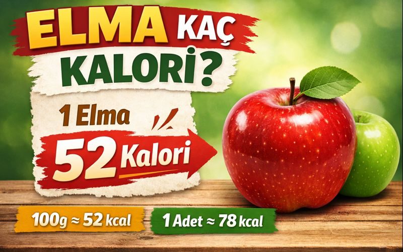 Elma kaç kalori? 1 adet elmanın ve 100 gram elmanın kalori değerini gösteren görsel